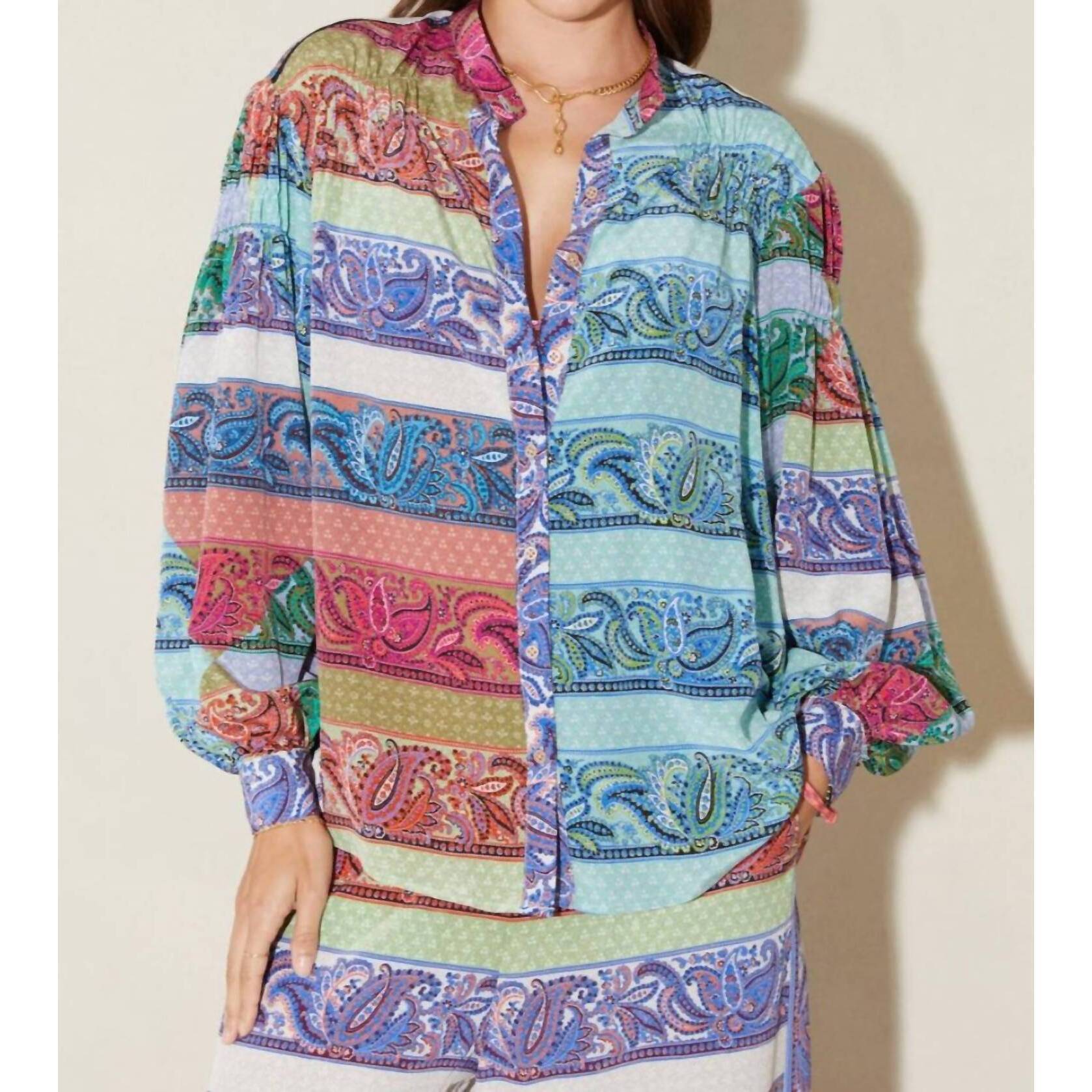 New Boteh Marseille Silk Smock Shirt In Multi